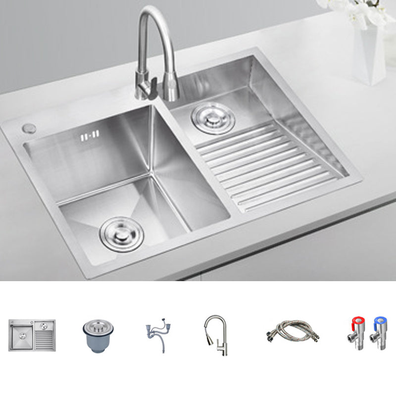 Modern Kitchen Sink Stainless Steel Double Sink with Accessories and Faucet Workstation Clearhalo 'Home Improvement' 'home_improvement' 'home_improvement_kitchen_sinks' 'Kitchen Remodel & Kitchen Fixtures' 'Kitchen Sinks & Faucet Components' 'Kitchen Sinks' 'kitchen_sinks' 6353187