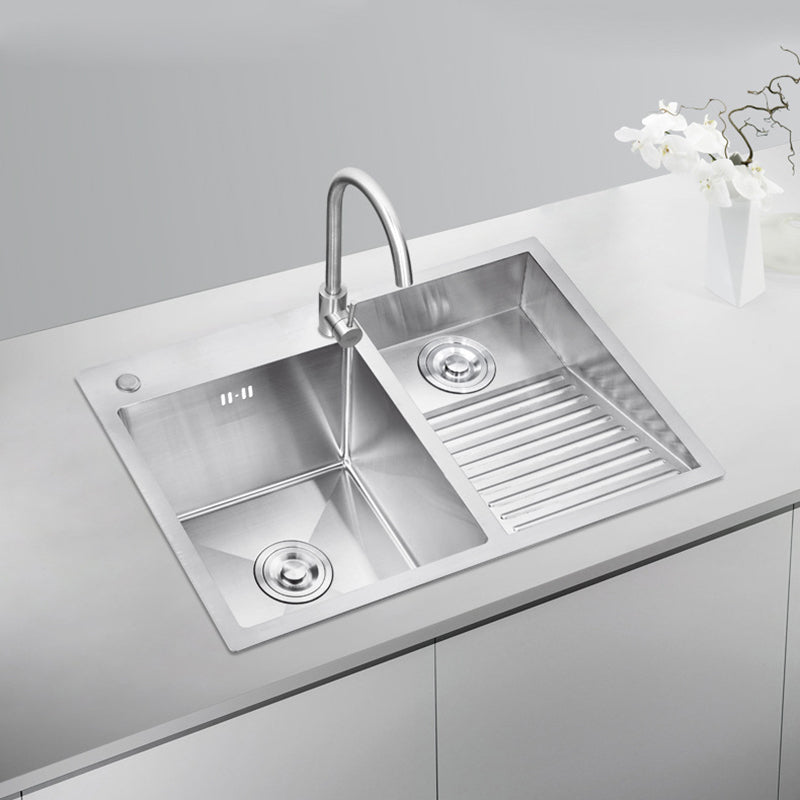 Taavita Stainless Steel Modern Kitchen Sink Double Sink Workstation with Accessories and Faucet