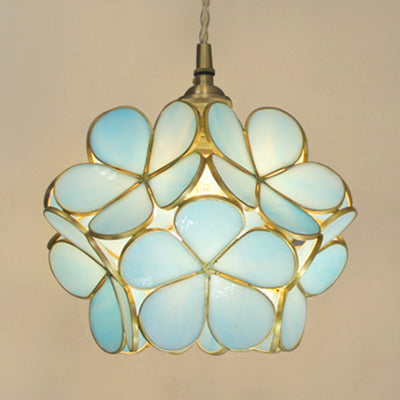 Taavita Light Flower Hanging Ceiling Lamp in Tiffany Style Blue/Clear/Pink Stainless Steel Glass Suspension Pendant Light