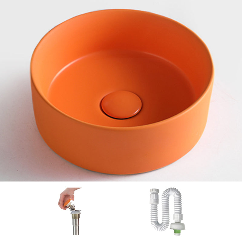 Round White and Orange Trough Bathroom Sink Porcelain Trough Bathroom Sink Clearhalo 'Bathroom Remodel & Bathroom Fixtures' 'Bathroom Sinks & Faucet Components' 'Bathroom Sinks' 'bathroom_sink' 'Home Improvement' 'home_improvement' 'home_improvement_bathroom_sink' 6644144