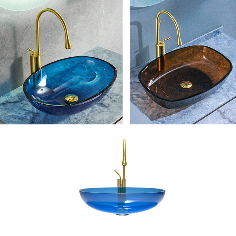 Modern Oval Glass Sink with Pop-Up Drain Feature