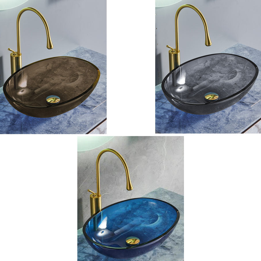 Modern Oval Glass Sink with Pop-Up Drain Feature