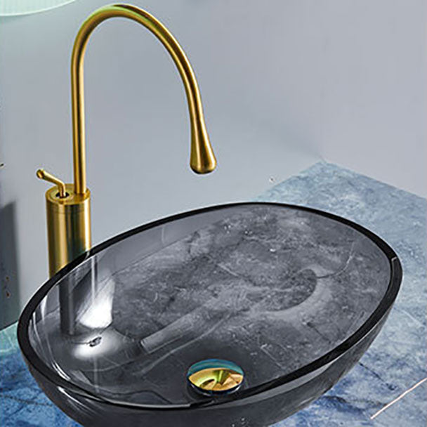 Modern Oval Glass Sink with Pop-Up Drain Feature