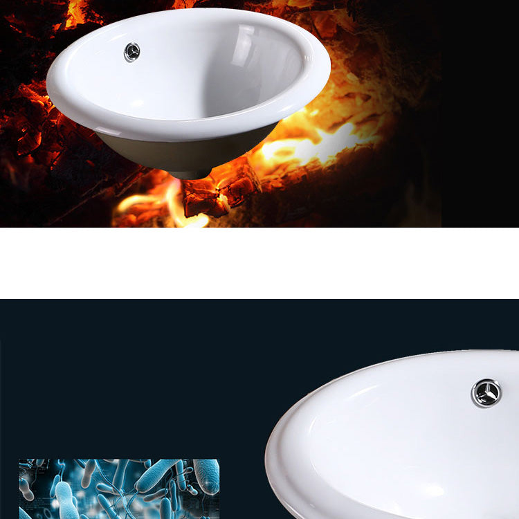 Modern Bathroom Sink in Porcelain, Oval Drop-In Sink with Pop-Up Drain