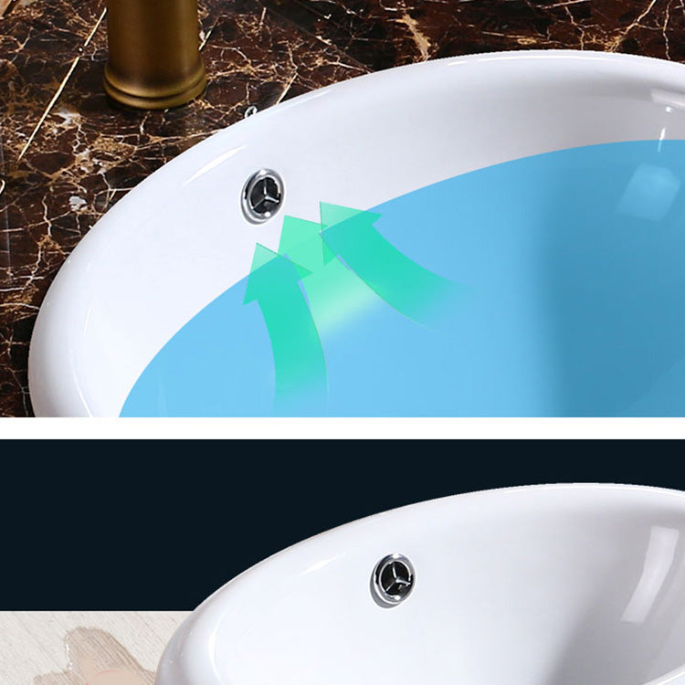 Modern Bathroom Sink in Porcelain, Oval Drop-In Sink with Pop-Up Drain