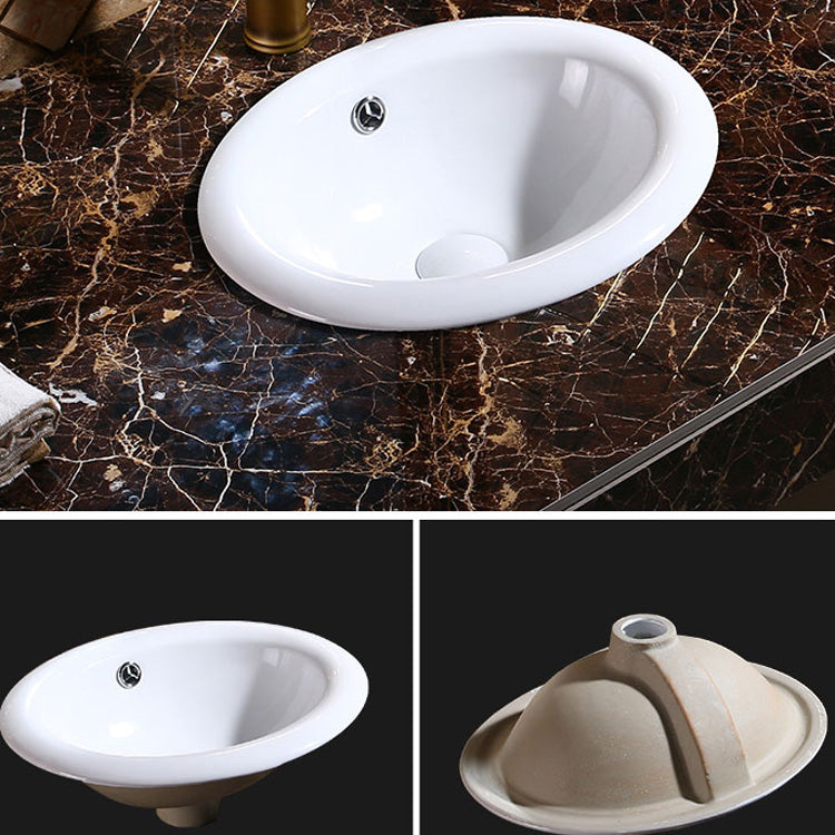 Modern Bathroom Sink in Porcelain, Oval Drop-In Sink with Pop-Up Drain