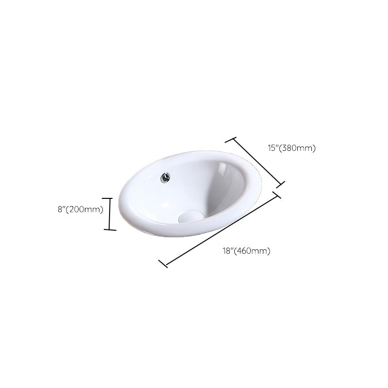 Modern Bathroom Sink in Porcelain, Oval Drop-In Sink with Pop-Up Drain