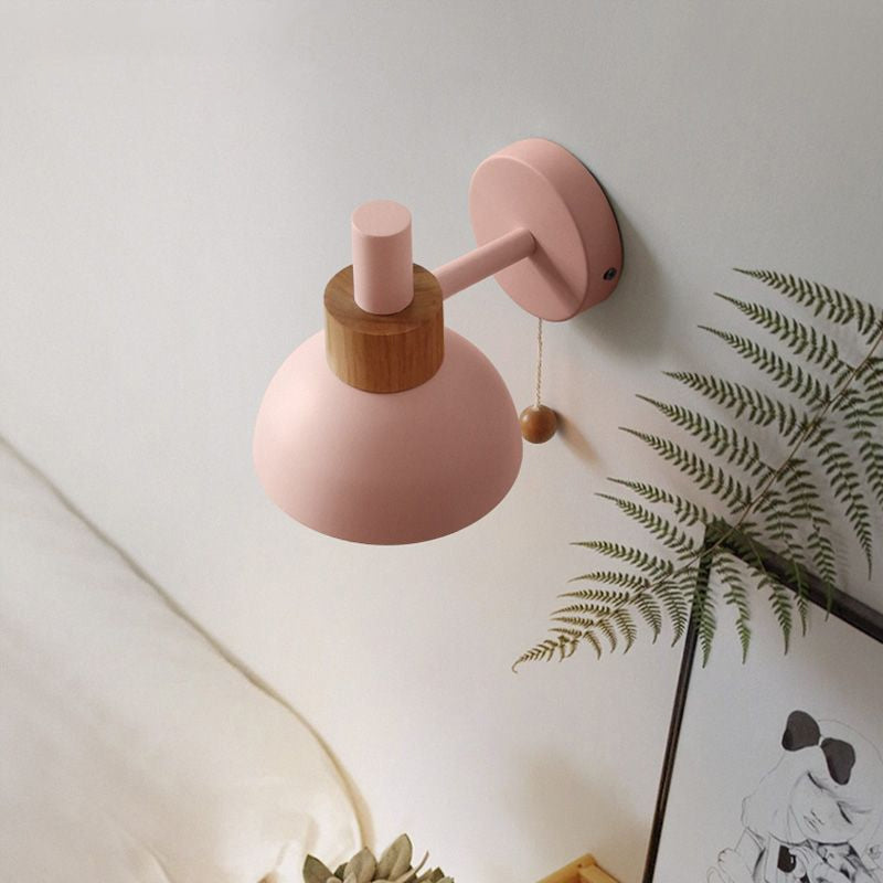 Taavita Curved Shade Wall Lamp 1 Lamp Wall Light with Metal Shade and Pull Chain in Pink/White/Green