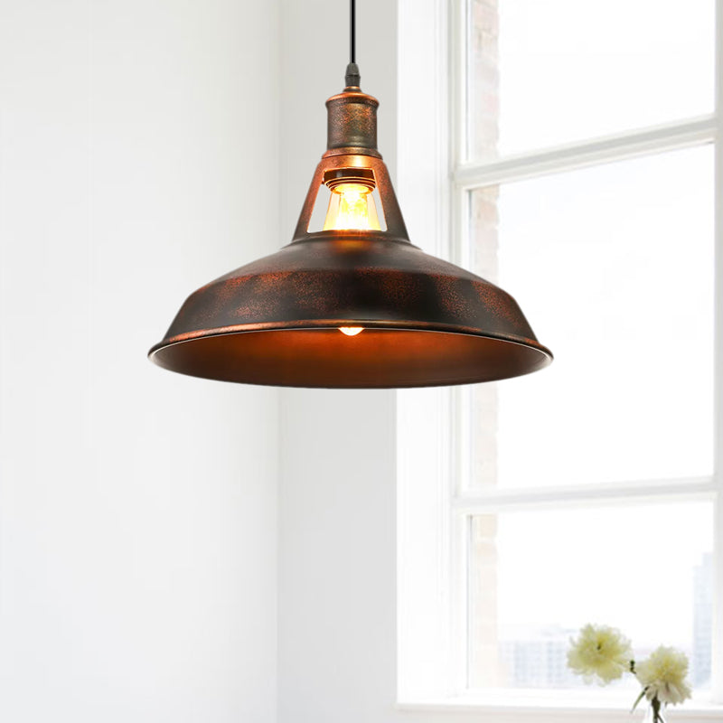 Taavita Metal Rust Industrial Pendant Light Fixture with Barn Shade 1 Bulb Rustic Style Hanging Lamp with Adjustable Cord, 10.5"/12"/15" Width