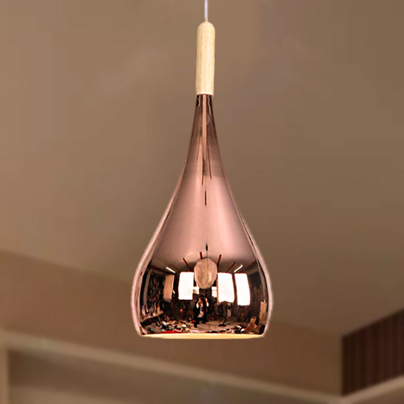 1 Bulb Teardrop Shade Hanging Light Fixture Contemporary Chrome/Rose Gold Metal Pendant Ceiling Light for Kitchen Clearhalo 'Ceiling Lights' 'Modern Pendants' 'Modern' 'Pendant Lights' 'Pendants' Lighting' 140736