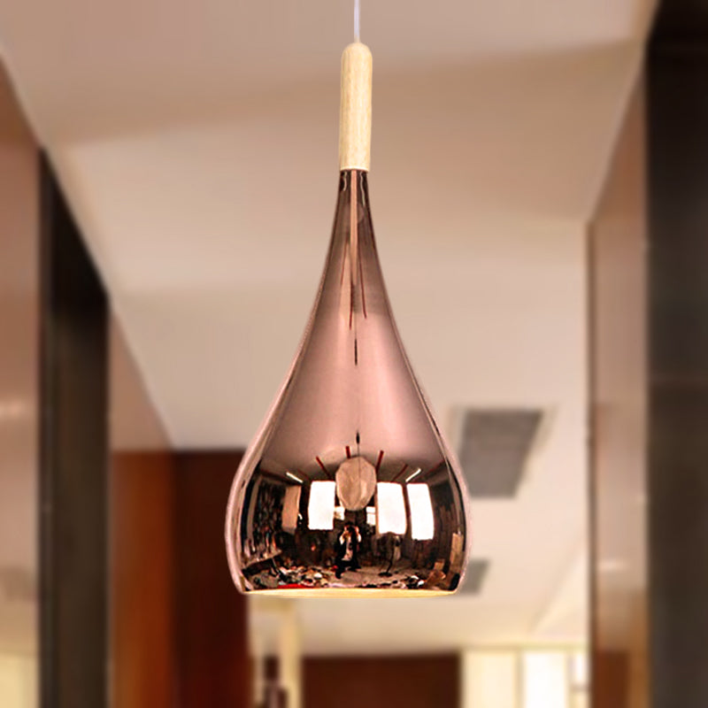 Taavita 1 Light Bulb Tears Shadow Hanging Lamp Contemporary Pendant Light Ceiling Light in Chrome Rose Gold Metal for the Kitchen