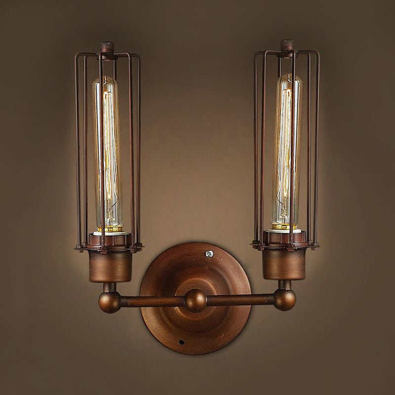 Taavita 1/2/4-Light Cage Wall Lamp Lighting with Tube Shape Industrial Bronze Wrought Iron Wall Sconce for Dining Table