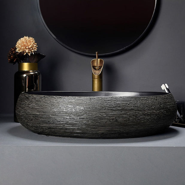 Modern Oval Black Ceramic Bathroom Sink with Taavita Faucet