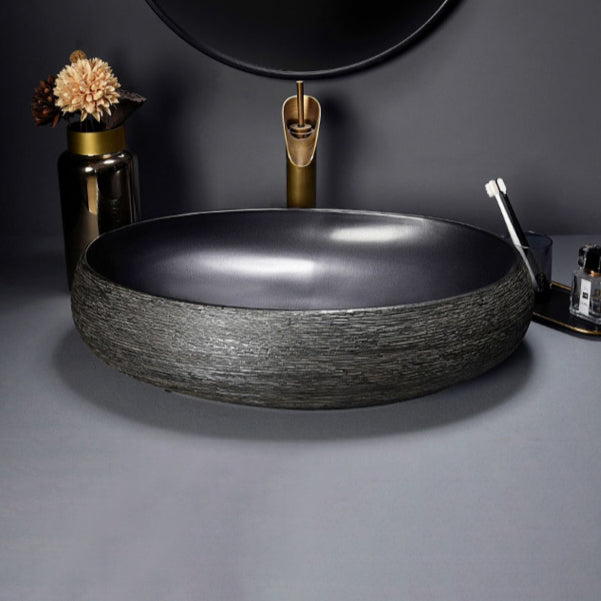 Modern Oval Black Ceramic Bathroom Sink with Taavita Faucet