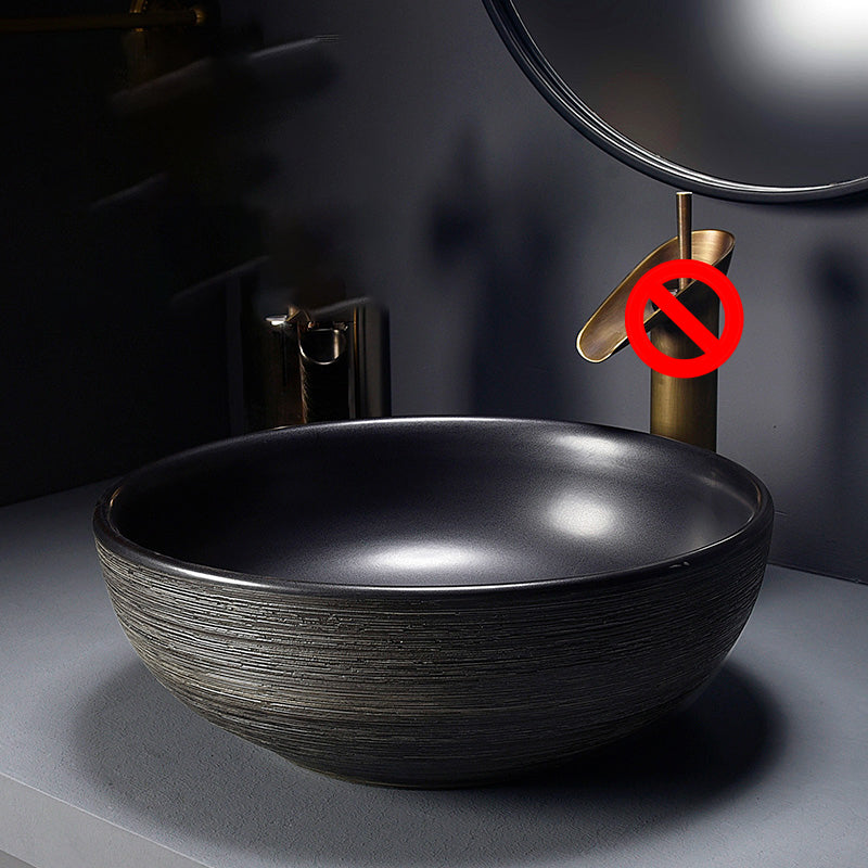 Modern Oval Black Ceramic Bathroom Sink with Taavita Faucet