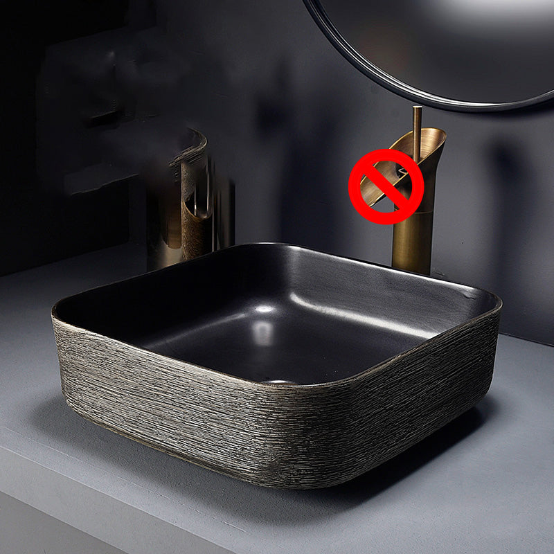 Modern Bathroom Sink Black Oval Ceramic Bathroom Sink with Faucet Clearhalo 'Bathroom Remodel & Bathroom Fixtures' 'Bathroom Sinks & Faucet Components' 'Bathroom Sinks' 'bathroom_sink' 'Home Improvement' 'home_improvement' 'home_improvement_bathroom_sink' 6926916