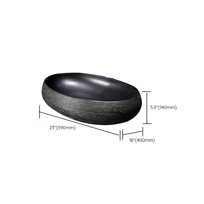 Modern Oval Black Ceramic Bathroom Sink with Taavita Faucet