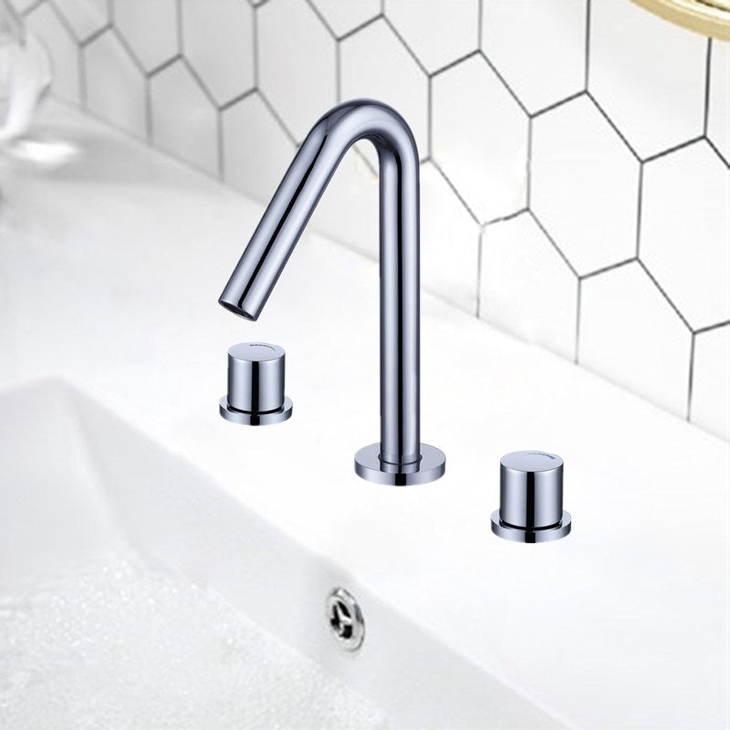 Glam Brass Widespread Bathroom Faucet 3 Hole Circular Vanity Faucet Clearhalo 'Bathroom Remodel & Bathroom Fixtures' 'Bathroom Sink Faucets' 'Bathroom Sinks & Faucet Components' 'bathroom_sink_faucets' 'Home Improvement' 'home_improvement' 'home_improvement_bathroom_sink_faucets' 6957362