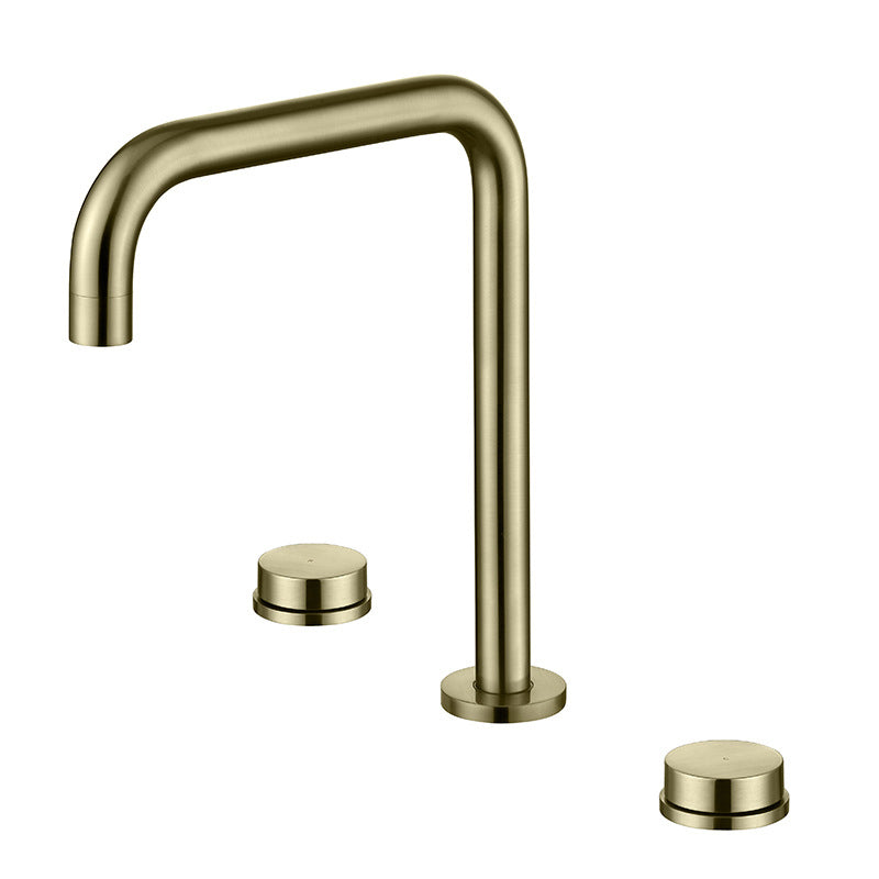 Glam Brass Widespread Bathroom Faucet 3 Hole Circular Vanity Faucet Clearhalo 'Bathroom Remodel & Bathroom Fixtures' 'Bathroom Sink Faucets' 'Bathroom Sinks & Faucet Components' 'bathroom_sink_faucets' 'Home Improvement' 'home_improvement' 'home_improvement_bathroom_sink_faucets' 6957372