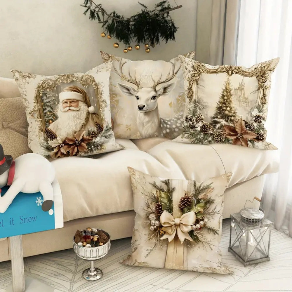 Taavita Velvet Christmas Cushion Covers with Vintage Designs