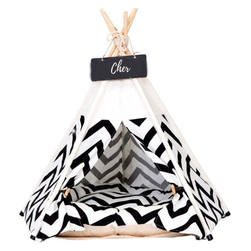 Modern Boho Dog Teepee with Removable Plush Dog Bed Cushion