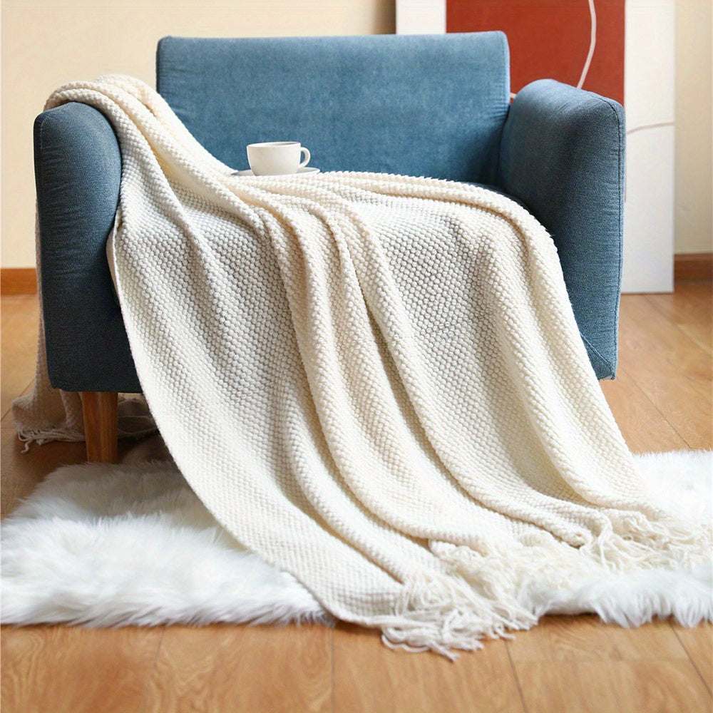 Taavita Blanket with Bubble Texture – Lightweight Blanket with Tassels for Sofa & Bed