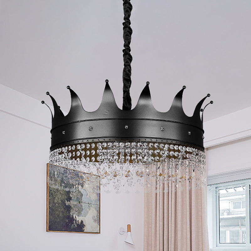 Taavita Kids 4/5/6-Light Black Crown Shaped Crystal Pendant Chandelier Ceiling Hanging Fixture with Metal Shade