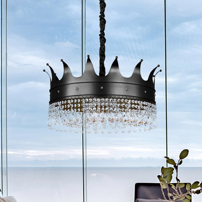 Taavita Kids 4/5/6-Light Black Crown Shaped Crystal Pendant Chandelier Ceiling Hanging Fixture with Metal Shade