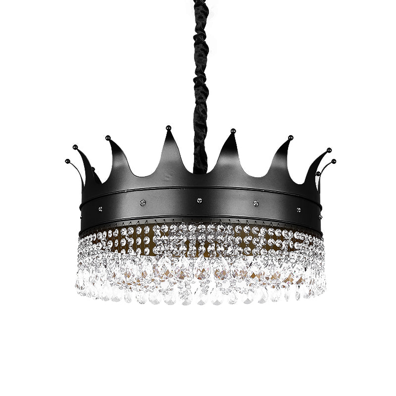 Taavita Kids 4/5/6-Light Black Crown Shaped Crystal Pendant Chandelier Ceiling Hanging Fixture with Metal Shade