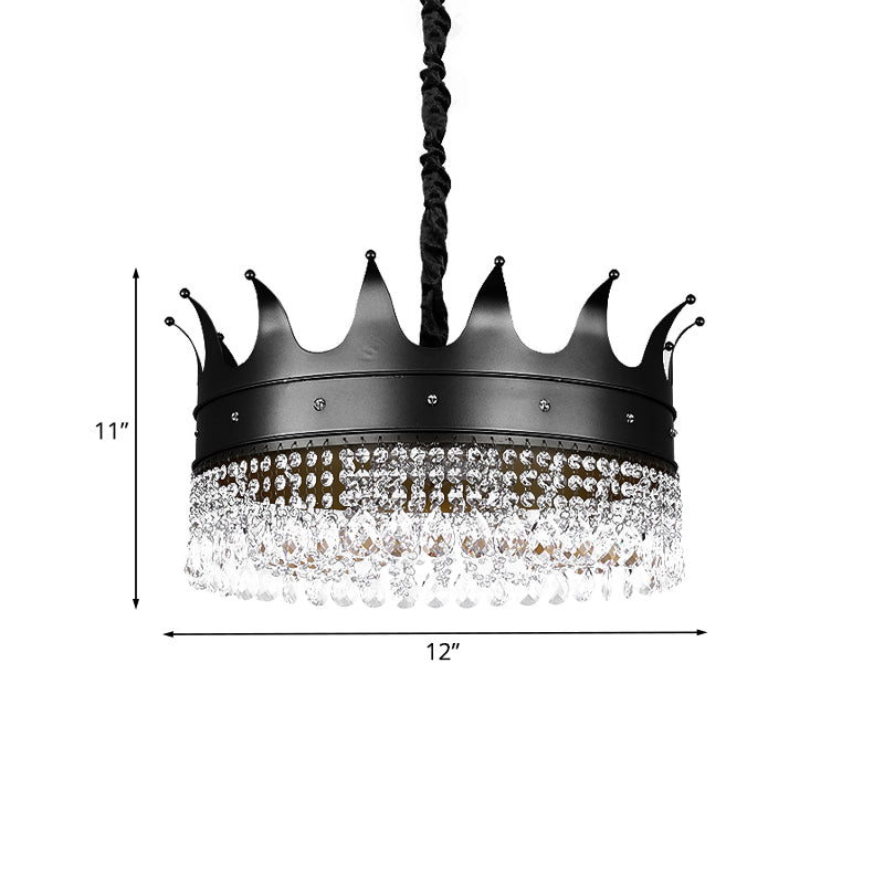 Taavita Kids 4/5/6-Light Black Crown Shaped Crystal Pendant Chandelier Ceiling Hanging Fixture with Metal Shade