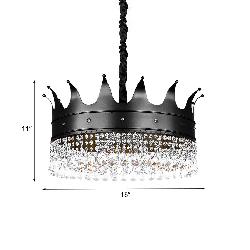 Taavita Kids 4/5/6-Light Black Crown Shaped Crystal Pendant Chandelier Ceiling Hanging Fixture with Metal Shade