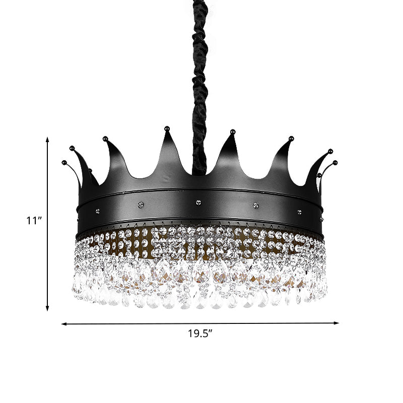 Taavita Kids 4/5/6-Light Black Crown Shaped Crystal Pendant Chandelier Ceiling Hanging Fixture with Metal Shade