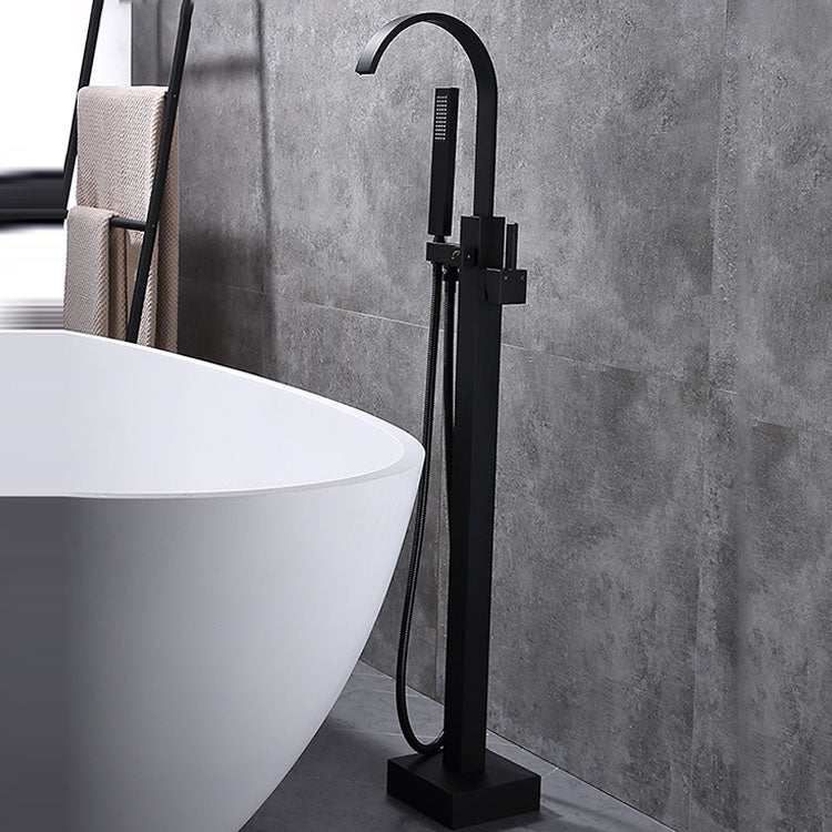 Contemporary Brass Floor Mounted Freestanding Tub Filler with Hose Taavita Faucet