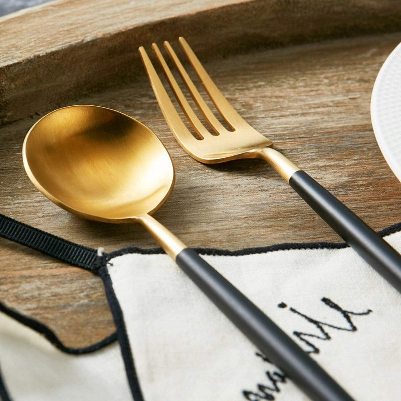 24-Piece Flatware Cutlery Set in Matte Gold and Black