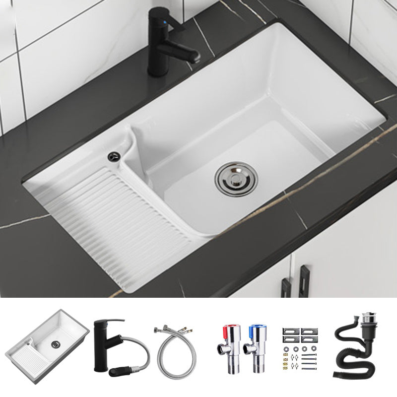 Classic Porcelain Bathroom Sink Rectangular Trough Sink with Washboard Clearhalo 'Bathroom Remodel & Bathroom Fixtures' 'Bathroom Sinks & Faucet Components' 'Bathroom Sinks' 'bathroom_sink' 'Home Improvement' 'home_improvement' 'home_improvement_bathroom_sink' 7209283