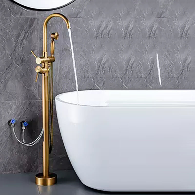 Brass Freestanding Tub Filler with Water Inlet Pipe Floor Mounted Bathroom Faucet Clearhalo 'Bathroom Remodel & Bathroom Fixtures' 'Bathtub Faucets' 'bathtub_faucets' 'Home Improvement' 'home_improvement' 'home_improvement_bathtub_faucets' 7209463