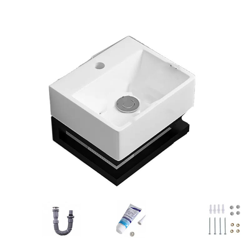 Wall-mounted Rectangular Bathroom Sink Ceramic White with Rod Handle Faucet