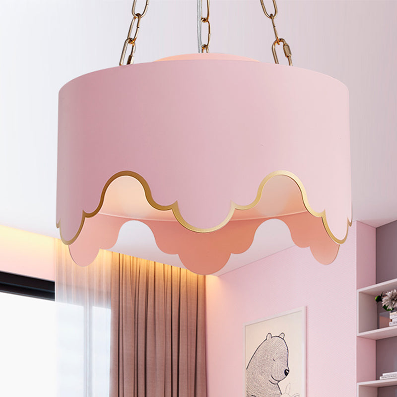 Iron Ruffled Edge Drop Lamp Postmodern 1 Bulb Pink/White Hanging Ceiling Light for Dining Room White Clearhalo 'Ceiling Lights' 'Chandeliers' 'Modern Chandeliers' 'Modern' Lighting' 730579