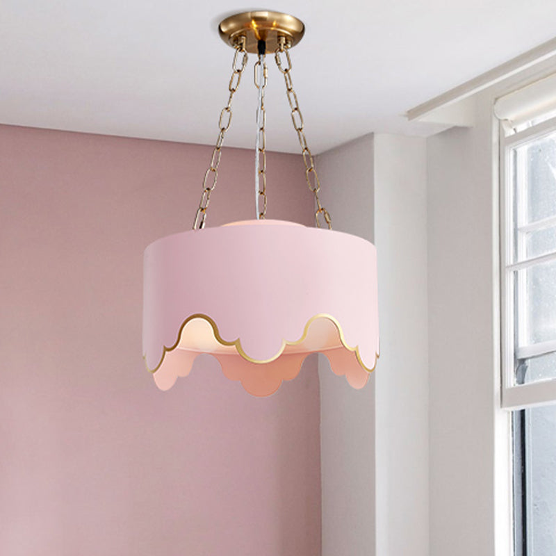 Taavita Curled Edge Pendant Lamp Postmodern 3 Bulbs Pink/White Hanging Ceiling Light for Dining Room