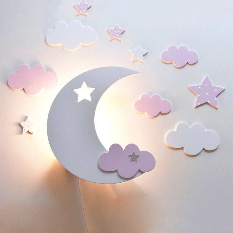 Crescent Cloud Child Bedroom Wall Sconce Acrylic Cartoon Energy Saving LED Wall Lamp White C Clearhalo 'Wall Lamps & Sconces' 'Wall Lights' Lighting' 73611