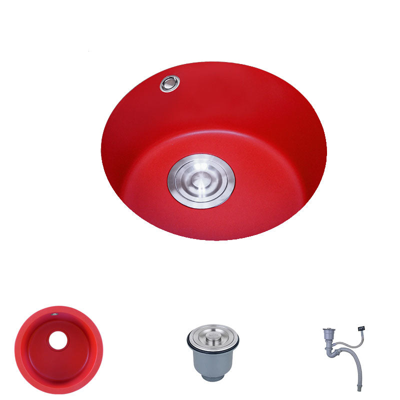 Quartz Kitchen Sink Single Bowl Red Round Kitchen Sink with Drain Assembly Clearhalo 'Home Improvement' 'home_improvement' 'home_improvement_kitchen_sinks' 'Kitchen Remodel & Kitchen Fixtures' 'Kitchen Sinks & Faucet Components' 'Kitchen Sinks' 'kitchen_sinks' 7380575