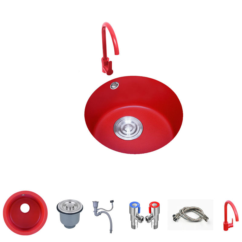 Quartz Kitchen Sink Single Bowl Red Round Kitchen Sink with Drain Assembly Clearhalo 'Home Improvement' 'home_improvement' 'home_improvement_kitchen_sinks' 'Kitchen Remodel & Kitchen Fixtures' 'Kitchen Sinks & Faucet Components' 'Kitchen Sinks' 'kitchen_sinks' 7380585