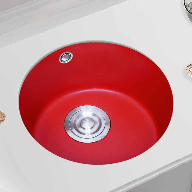 Taavita Red Round Quartz Kitchen Sink Single Bowl with Drain Assembly - Ideal for Bar / Prep Kitchens