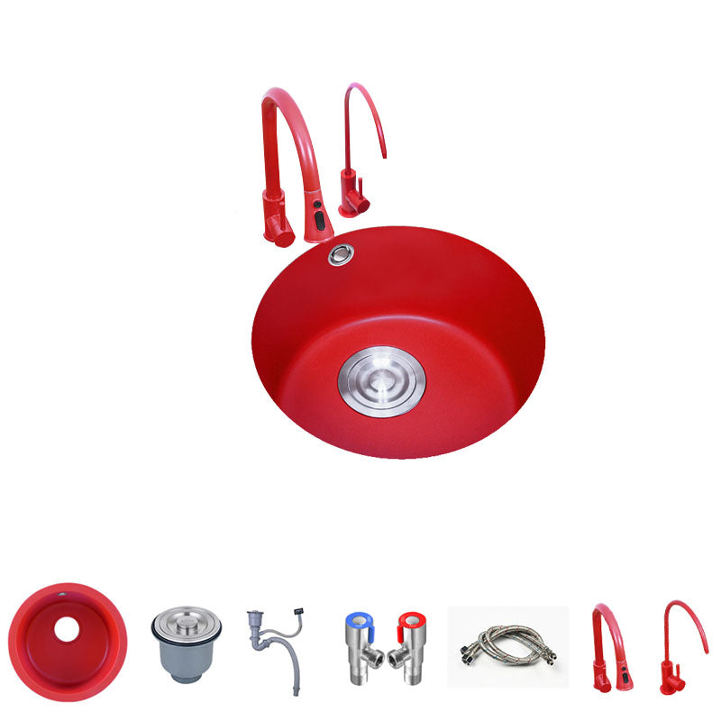 Quartz Kitchen Sink Single Bowl Red Round Kitchen Sink with Drain Assembly Clearhalo 'Home Improvement' 'home_improvement' 'home_improvement_kitchen_sinks' 'Kitchen Remodel & Kitchen Fixtures' 'Kitchen Sinks & Faucet Components' 'Kitchen Sinks' 'kitchen_sinks' 1200x1200_6bddc966-b46f-4425-a1ed-791799d8d525