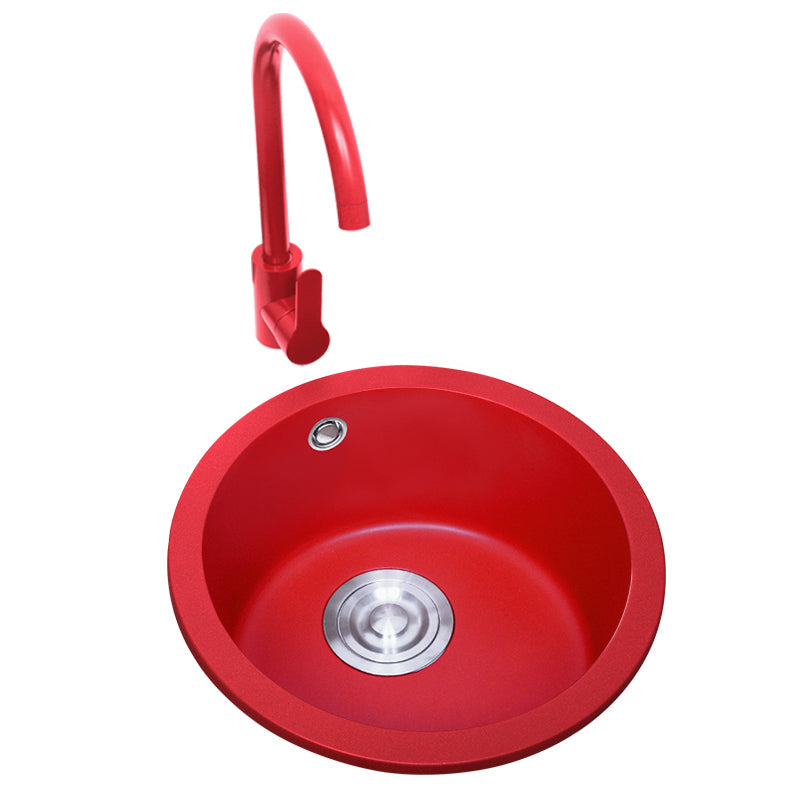 Taavita Red Round Quartz Kitchen Sink Single Bowl with Drain Assembly - Ideal for Bar / Prep Kitchens