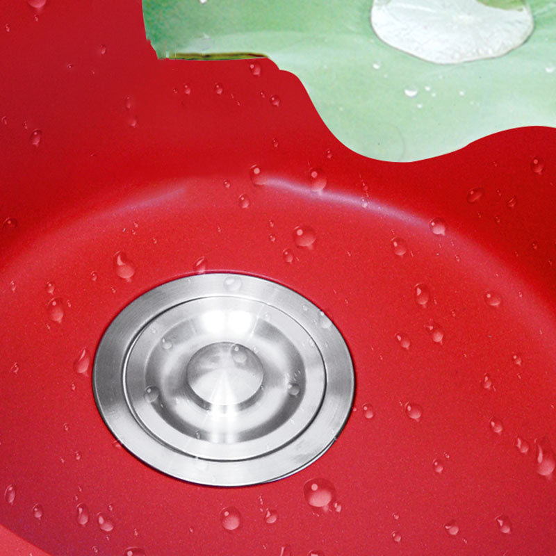 Taavita Red Round Quartz Kitchen Sink Single Bowl with Drain Assembly - Ideal for Bar / Prep Kitchens