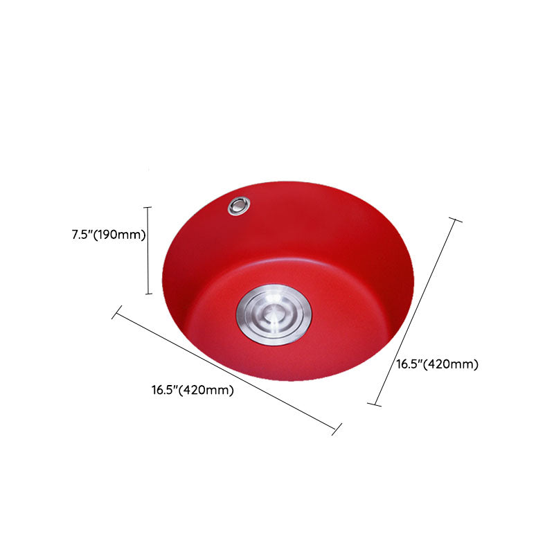 Taavita Red Round Quartz Kitchen Sink Single Bowl with Drain Assembly - Ideal for Bar / Prep Kitchens