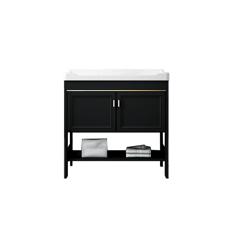 Glam Single Bath Vanity Black Rectangular Freestanding Sink Vanity Clearhalo 'Bathroom Remodel & Bathroom Fixtures' 'Bathroom Vanities' 'bathroom_vanities' 'Home Improvement' 'home_improvement' 'home_improvement_bathroom_vanities' 7623739