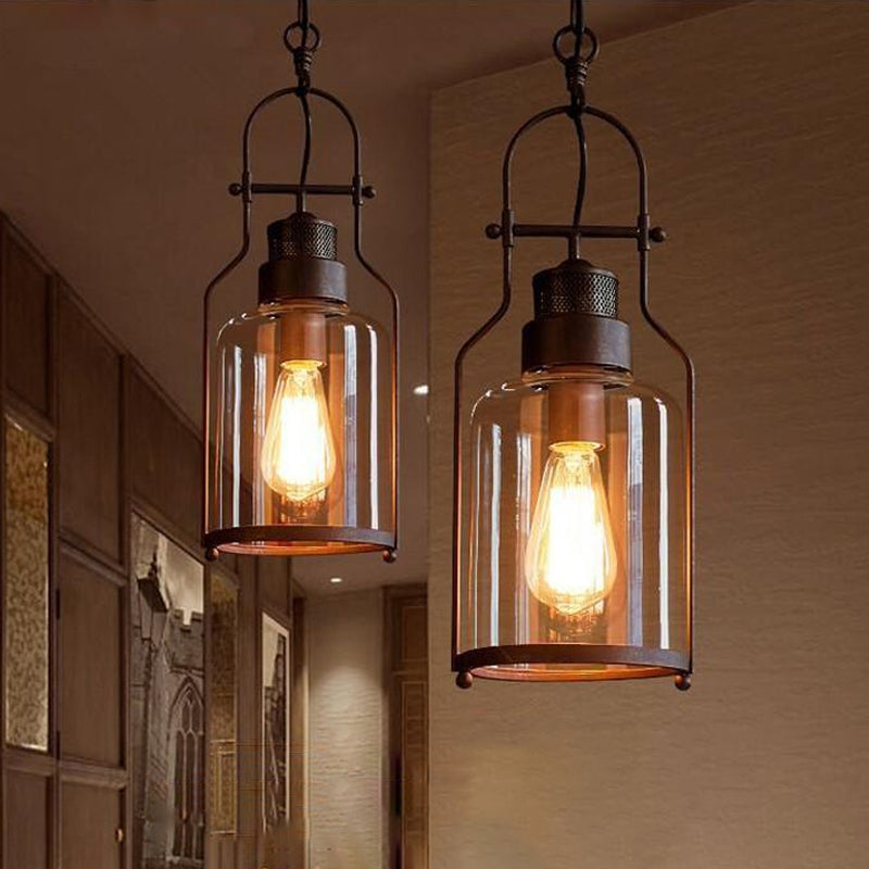 Taavita 1 Light Pendant Ceiling Lamp Farmhouse Clear Glass Mason Jar Hanging Light with Industrial Style