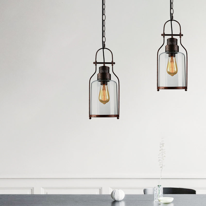 Black/Rust 1 Light Pendant Ceiling Light Farmhouse Clear Glass Mason Jar Hanging Lamp Clearhalo 'Ceiling Lights' 'Close To Ceiling Lights' 'Glass shade' 'Glass' 'Industrial Pendants' 'Industrial' 'Middle Century Pendants' 'Pendant Lights' 'Pendants' 'Tiffany' Lighting' 765092